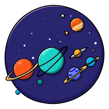 A colorful depiction of outer space with planets and stars sticker