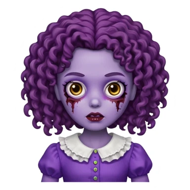 faça uma boneca zumbi com olhos castanhos e cabelo cacheado castanho e a parte de baixo do cabelo roxo sticker