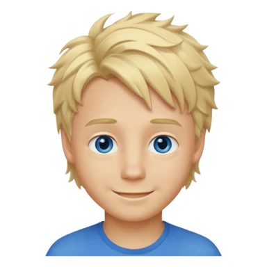 Emoji chlopak z blond włosami które będą rozsztrzepane i niebieskimi oczami uśmiechając się i większe wlosy sticker