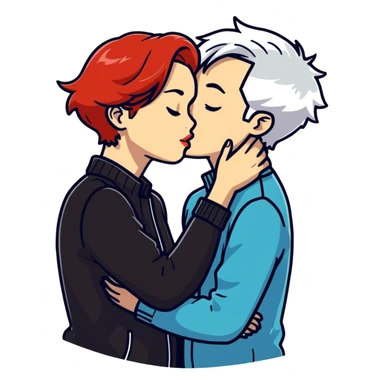 redhead girl kissing white-haired boy sticker