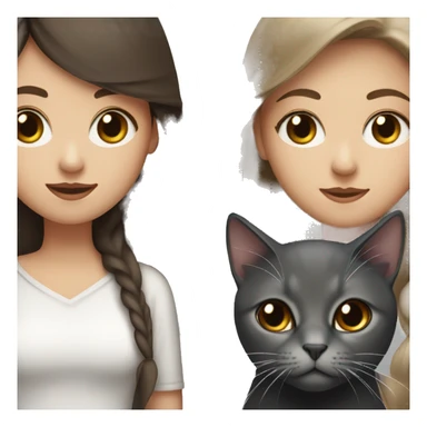 White skinned girl with long brown hair and a black cat and a grey one sticker
