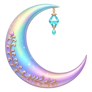glossy Pastel iridescent crystal crescent damask moon sticker