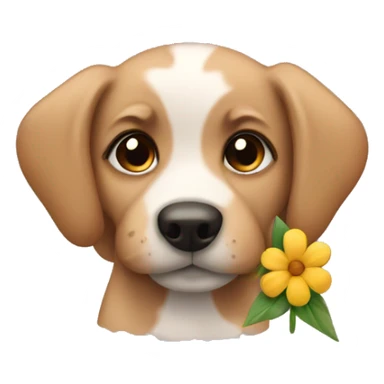 Puppy eyes emoji with flower in hair sticker