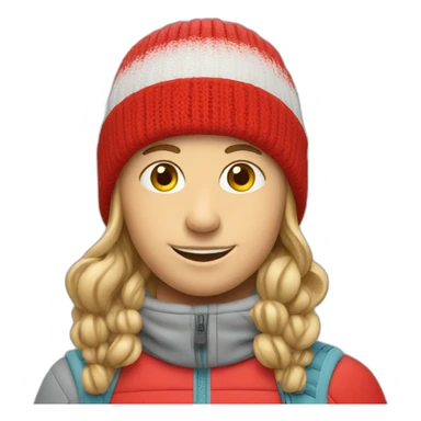 european skier wearing red bobble beany sticker