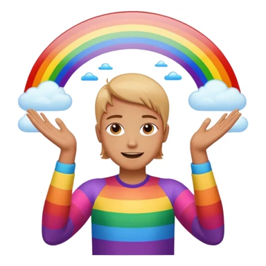 person with arms spread apart, magical rainbow spreading out between their hands sticker