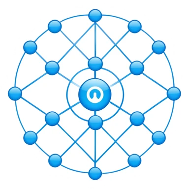 network in a circular form with blue boxes at intersection points sticker
