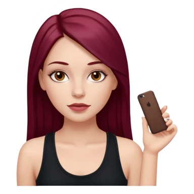 white girl, long straight middle part burgundy hair, brown eyes, long eyelashes, full lips, black tank top sticker