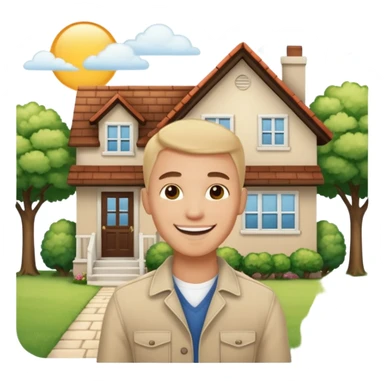 emoji de bienes y raices, un hombre y una casa en "venta for sale" sticker