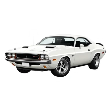 Pure white 1971 Dodge Challenger muscle car, completely white paint, no stripes, side angle view, minimalist Apple iOS emoji style, classic car from Death Proof movie sticker