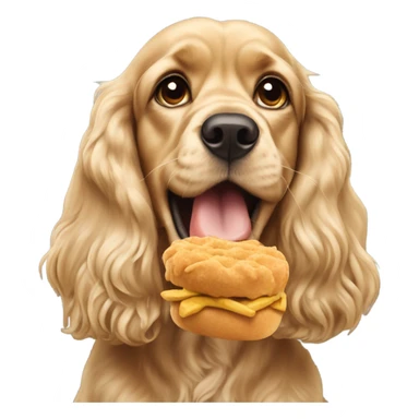 blonde Cocker spaniel eating sticker