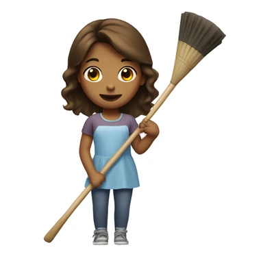 girl with brown hair, medium skin, holding a bath broom in her hands sticker