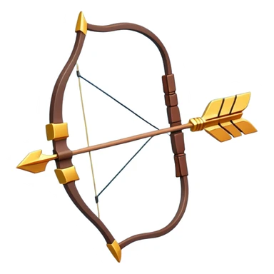 Clash of Clans aesthetic: Cinematic Playful Pixel 3D Bow & Arrow Portrait Emoji, rendered in a 3D vector-style similar to standard emojis with minimal shading and bold, simplified shapes. A compact, distinct form with signature details, softly glowing with a pixelated adventure charm. Simplified yet unmistakably iconic, highly detailed and consistent, glowing with a soft radiance and high shine. Stylized with a touch of classic pixel-art charm and a soft glowing outline, capturing the essence of a beloved gaming relic with a friendly, playful manner! sticker