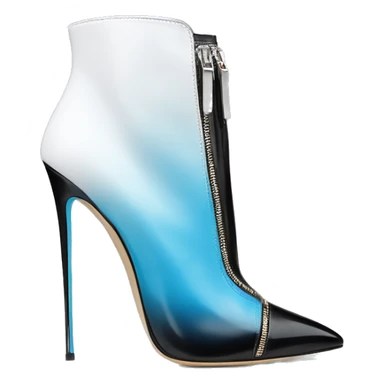 Realistic isolated top view of a pair of white,sky blue,and black ombre Jimmy Choo Stiletto Heel Zippered ankle bootie boots  sticker