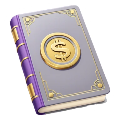 A gray book with tone purple details, gold lettering, and andollar sign, or split path on the cover, radiating financial wisdom, strategic wealth-building, and mindset transformation. sticker