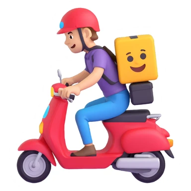 courier riding a moped, simple and clear, emoji style sticker