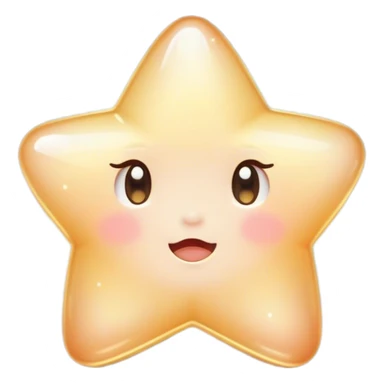 Cinematic cute sparkling star, chubby rounded edges, golden glow, tiny blushing cheeks, warm and gentle shine, twinkling softly in a pastel night sky. sticker