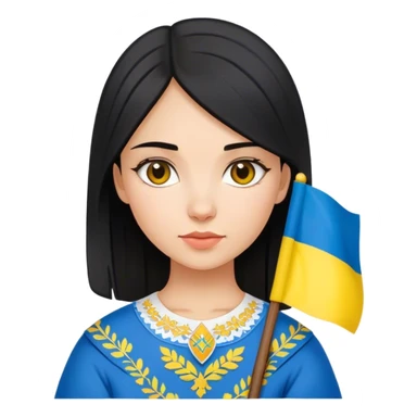 Make emoji of Ukrainian girl with black hair and in vyshyvanka with Ukrainian flag in her hand sticker