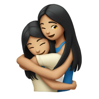 Two white girls with long black hair hugging. sticker