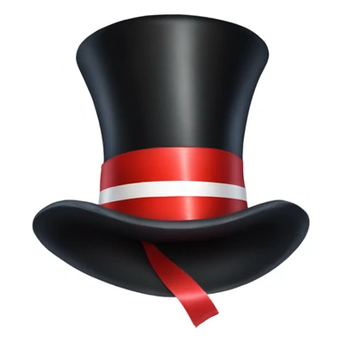 A black top hat displaying a red ribbon around the base. The ribbon forms a visible bow at the front, with the ends falling slightly over the top of the hat. sticker