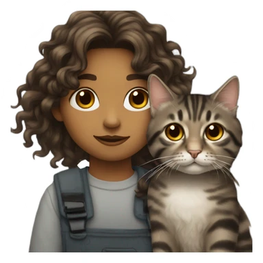 Young artist with long dark wavy hair and a tabby cat sticker