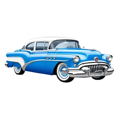 classic hot rod car, 1950s Buick Century influence, bright blue and white colors, chrome accents sticker