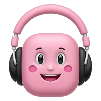 Create a pink happy circle emoji who listens to music on AirPods Max  sticker