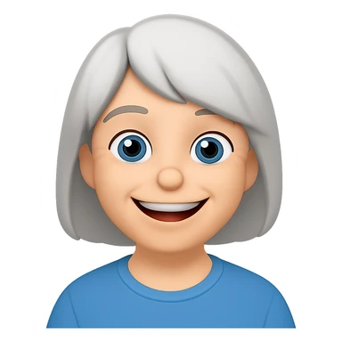 Make the older woman have a bigger and friendly smile, in the style of Apple Memoji with flat colors and soft edges, no background. sticker