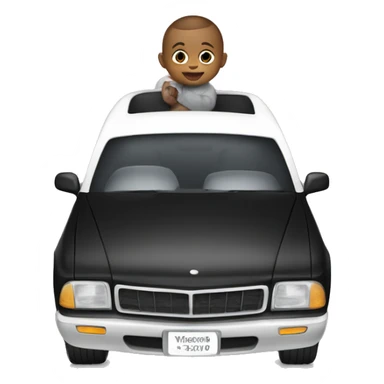 Black and white car with a baby sticker
