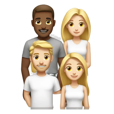 Digital team emoiji consisting of 2 women and 3 men. One blonde woman, one blond man, rest brown hair. All white in tshirts. sticker