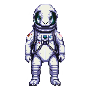 pixel art t-rex astronaut with a space helmet sticker