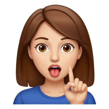 Finger in open mouth of woman with brown hair sticker