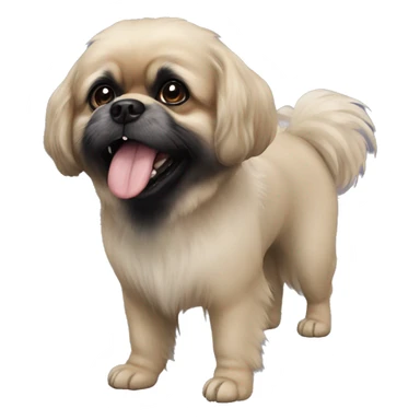 Pekingese poodle mix. All black dog. Underbite with teeth showing  sticker