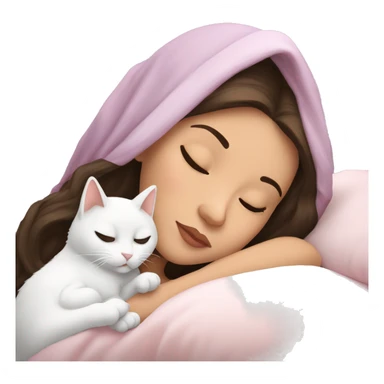 brunette Sleeping beauty girl with white kitty sticker