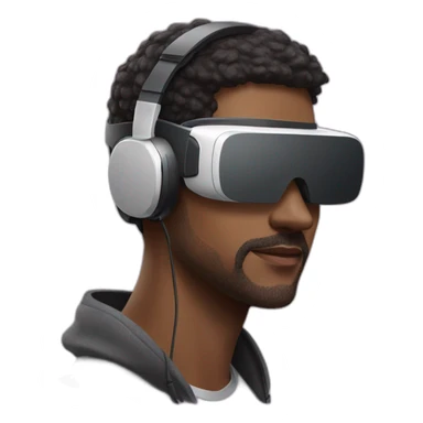 man wearing futuristic headphone and vr box sticker
