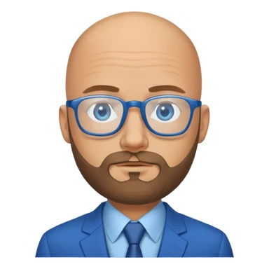 blue-eyed bald man with a beard in a blue suit with glasses sticker