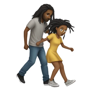 A girl dragging a boy with dreads in her hand sticker