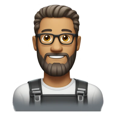 Create an emoji of a smiling man with rectangular glasses, a very long beard, and a modern haircut that’s short on the sides and slicked back with gel on top, reflecting a friendly and stylish vibe sticker