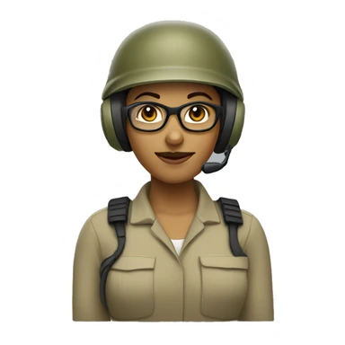 operator dressed in khaki color with a milatary helmet, with glasses, with headset, preferably female sticker