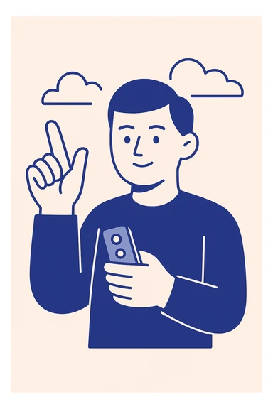 hand holding a clicker remote, index finger extended gesture, flat modern icon style sticker