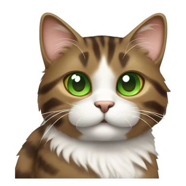 Cheeky fluffy brown tabby cat with white nose and green eyes  sticker