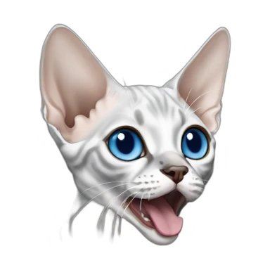 grey Devon Rex cat with blue eye open mouth sticker