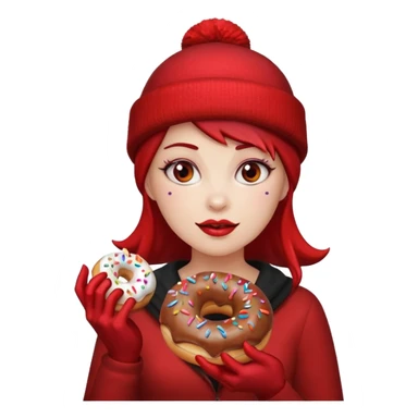 female devil wearing beanies holding donut sticker