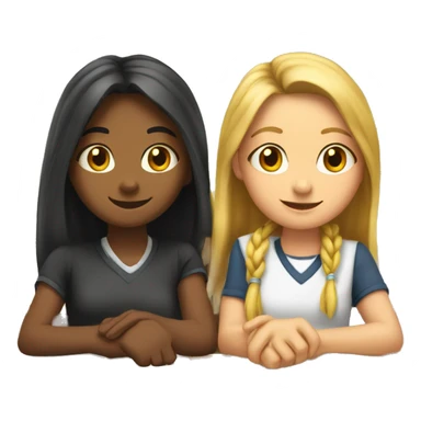 two 18 year old girls holding hands under desk at school. sticker