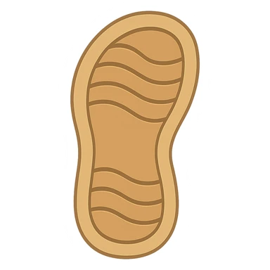 Create an emoji style sandal sole with minimal detail, matching the reference image, but with a slightly lighter color. The style should reflect the look of apple style emojis with simple and clean design. sticker