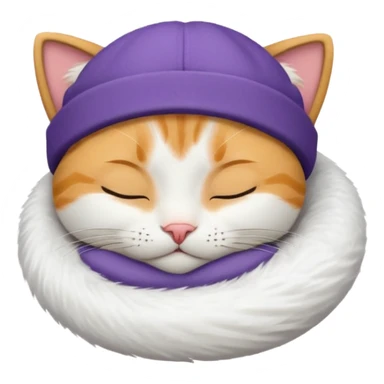 emoji of sleeping cat, its pose is lying, it has on his head FedEx delivery cap sticker