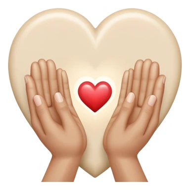 Hands joined in prayer with a cream heart sticker