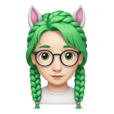 braided unicorn wiith big visible braids looking into the camera spectacled green hair and no ears sticker