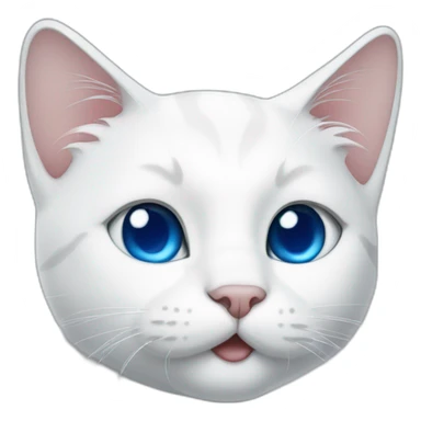 white cartoon cat with a blue right ear, with a blue spot around the right eye, and the left side is white sticker