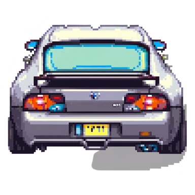Toyota Supra rear view, pixel art style, taillights glowing, pixelated road background sticker