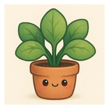 a cute leafy plant with chubby leaves and a blushing face sticker